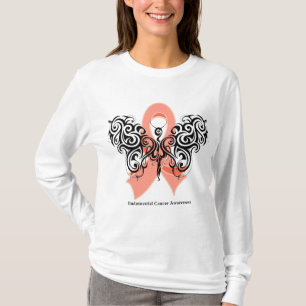 Endometrial Cancer Tribal Butterfly Ribbon T-Shirt