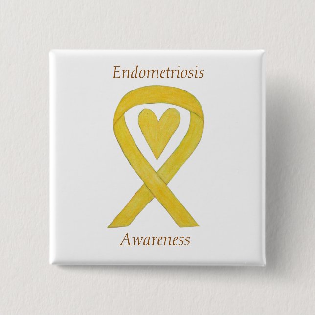 Endometriosis Awareness Heart Ribbon Custom Pin (Front)