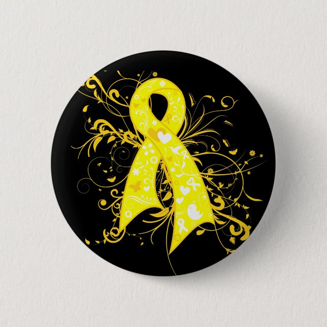 Endometriosis Floral Swirls Ribbon 6 Cm Round Badge (Front)