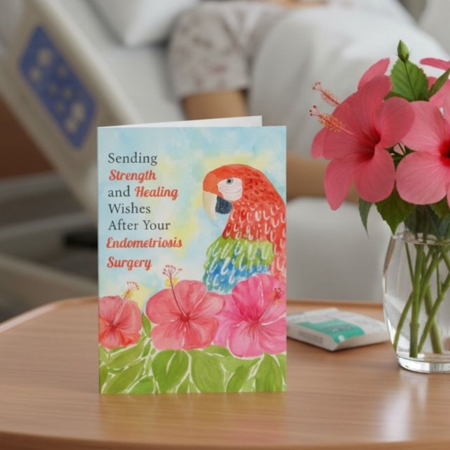 Endometriosis Healing Scarlet Macaws, Hibiscus Card (Creator Uploaded)