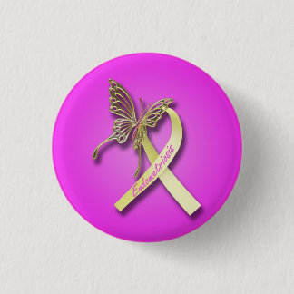 Endometriosis Ribbon with Gold Butterfly 3 Cm Round Badge