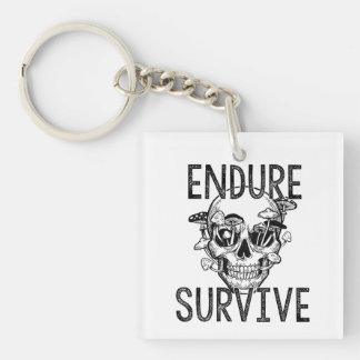 Endure and Survive Skull with Mushrooms Key Ring
