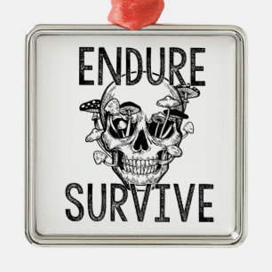 Endure and Survive Skull with Mushrooms Metal Tree Decoration