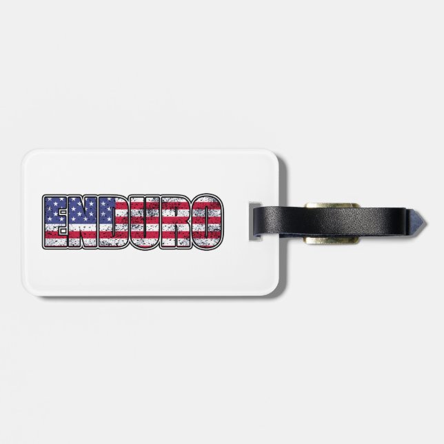 Enduro Mountain Biking American Flag Luggage Tag (Back Horizontal)