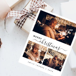 Enegant Modern 3 Photo Collage Christmas Postcard