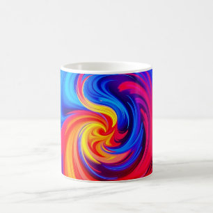 Energetic Abstract Swirl in Blue Red and Yellow Coffee Mug
