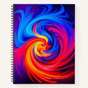 Energetic Abstract Swirl in Blue Red and Yellow Notebook