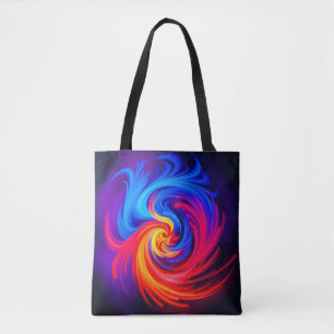 Energetic Abstract Swirl in Blue Red and Yellow Tote Bag