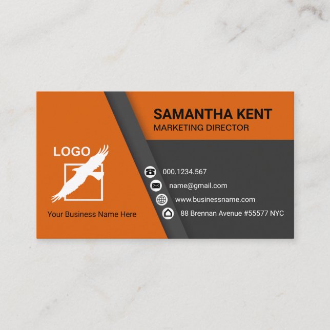 Energetic Bright Stunning Orange Trapezium Business Card (Front)
