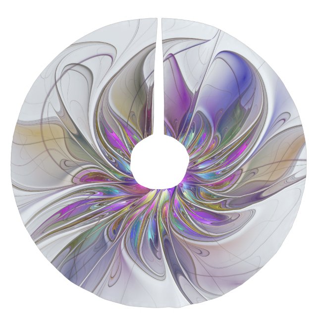 Energetic, Colorful Abstract Fractal Art Flower Brushed Polyester Tree Skirt (Front)