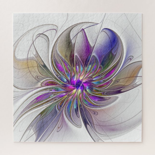 Energetic, Colorful Abstract Fractal Art Flower Jigsaw Puzzle (Vertical)