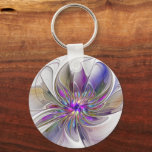 Energetic, Colorful Abstract Fractal Art Flower Key Ring<br><div class="desc">A multicolored powerful fantasy flower, 
unique floral Fractal Art. Design for your metal circle keychain and more.</div>