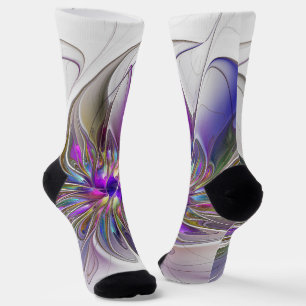 Energetic, Colorful Abstract Fractal Art Flower Socks