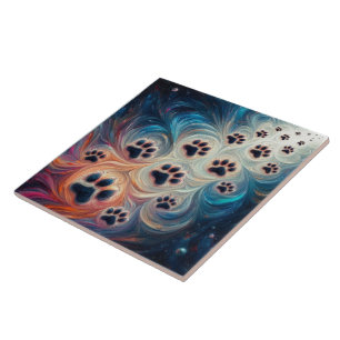  Energetic coloured canine paw print  Tile