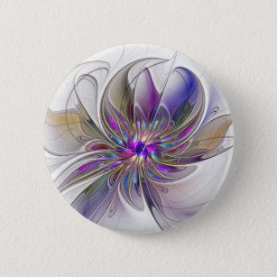 Energetic, Colourful Abstract Fractal Art Flower 6 Cm Round Badge