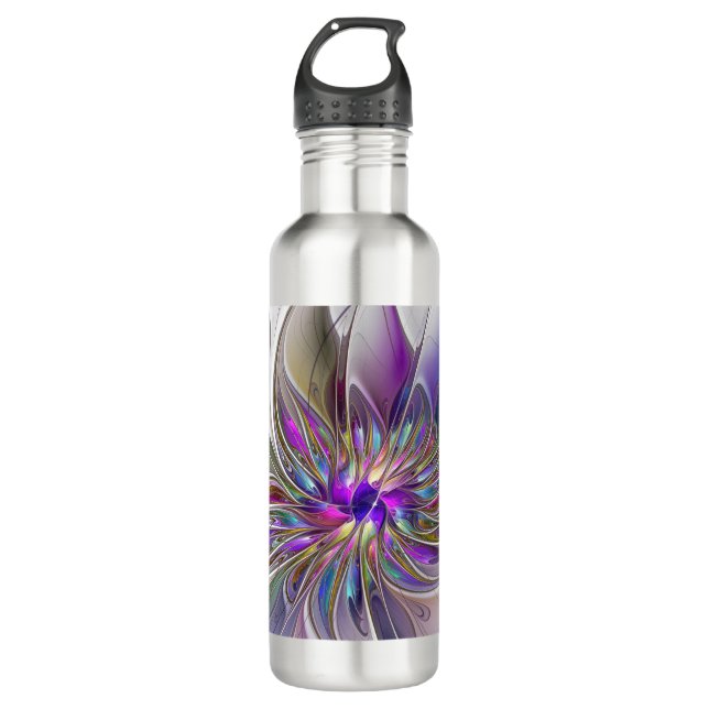Energetic, Colourful Abstract Fractal Art Flower 710 Ml Water Bottle (Front)