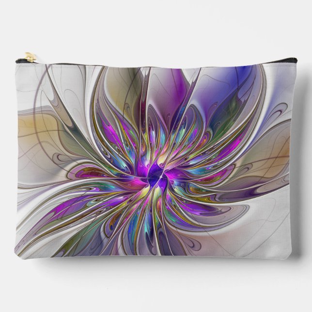 Energetic, Colourful Abstract Fractal Art Flower Accessory Pouch (Front)