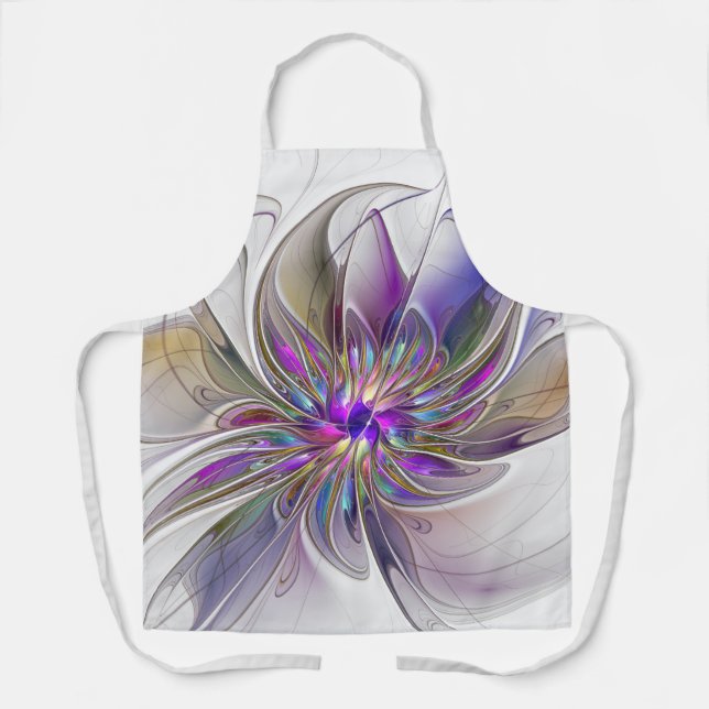 Energetic, Colourful Abstract Fractal Art Flower Apron (Front)