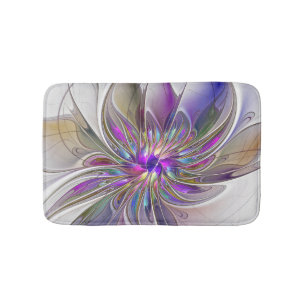 Energetic, Colourful Abstract Fractal Art Flower Bath Mat
