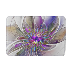 Energetic, Colourful Abstract Fractal Art Flower Bath Mat