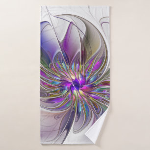 Energetic, Colourful Abstract Fractal Art Flower Bath Towel