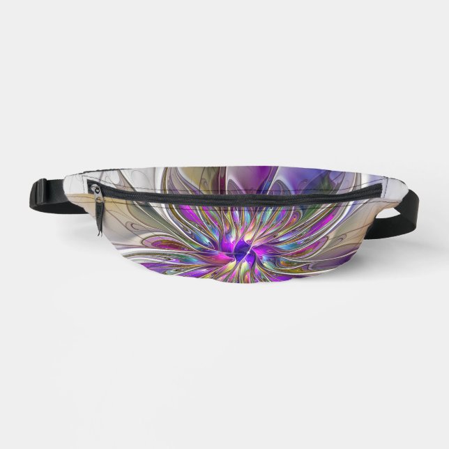 Energetic, Colourful Abstract Fractal Art Flower Bum Bags (Front)