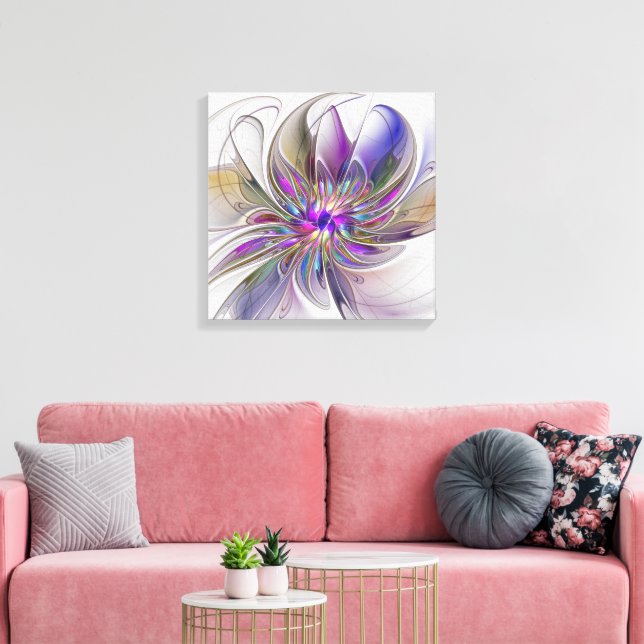 Energetic, Colourful Abstract Fractal Art Flower Canvas Print (Insitu(LivingRoom))