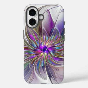 Energetic, Colourful Abstract Fractal Art Flower iPhone 16 Case