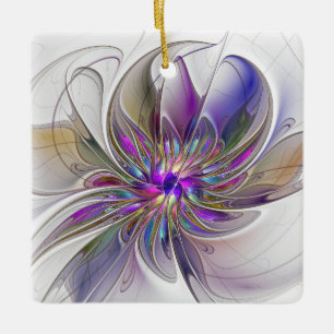 Energetic, Colourful Abstract Fractal Art Flower Ceramic Ornament