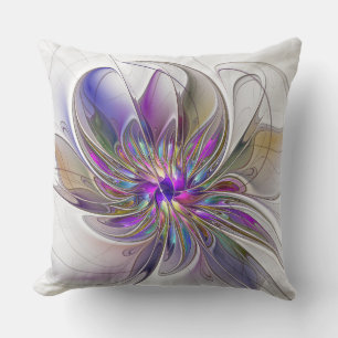 Energetic, Colourful Abstract Fractal Art Flower Cushion