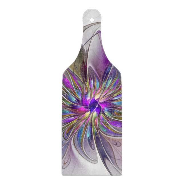 Energetic, Colourful Abstract Fractal Art Flower Cutting Board (Front)