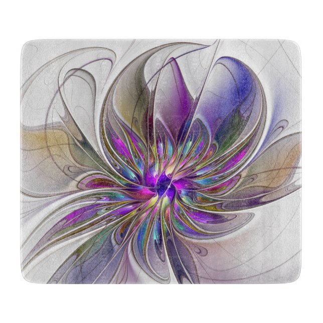 Energetic, Colourful Abstract Fractal Art Flower Cutting Board (Front)