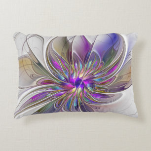 Energetic, Colourful Abstract Fractal Art Flower Decorative Cushion