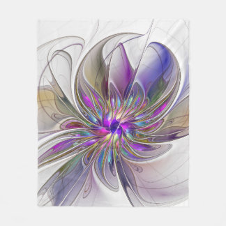 Energetic, Colourful Abstract Fractal Art Flower Fleece Blanket