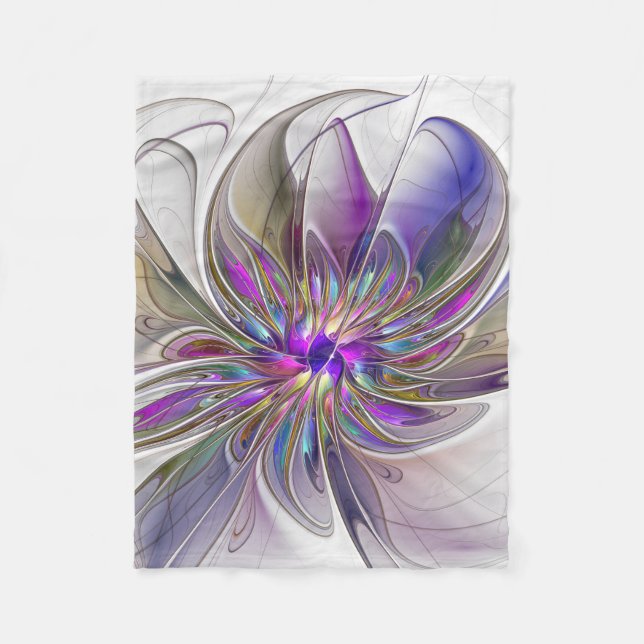 Energetic, Colourful Abstract Fractal Art Flower Fleece Blanket (Front)
