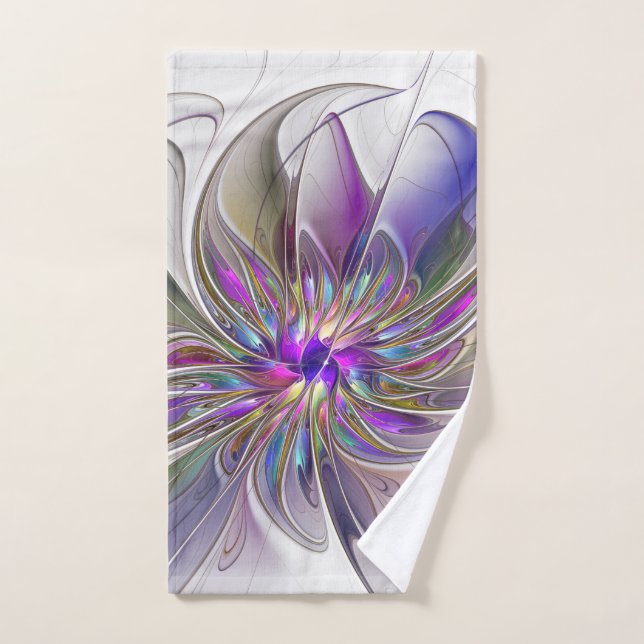 Energetic, Colourful Abstract Fractal Art Flower Hand Towel (Hand Towel)