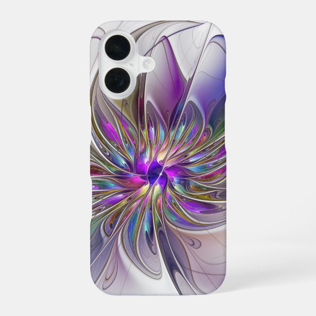 Energetic, Colourful Abstract Fractal Art Flower iPhone 16 Case (Back)