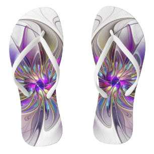 Energetic, Colourful Abstract Fractal Art Flower Jandals