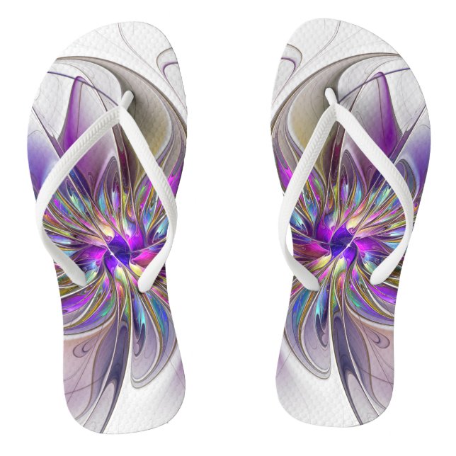 Energetic, Colourful Abstract Fractal Art Flower Jandals (Footbed)