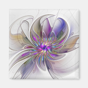 Energetic, Colourful Abstract Fractal Art Flower Magnet