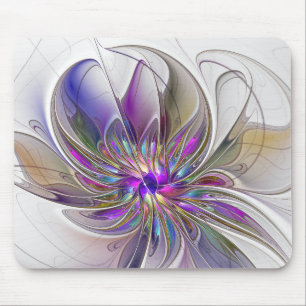 Energetic, Colourful Abstract Fractal Art Flower Mouse Pad