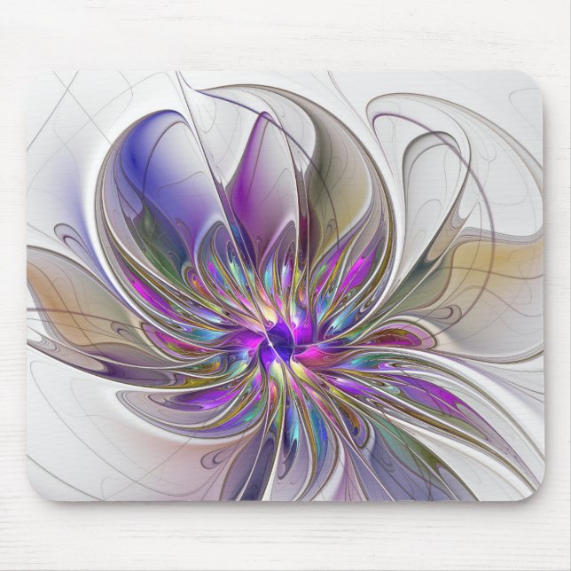 Energetic, Colourful Abstract Fractal Art Flower Mouse Pad (Front)