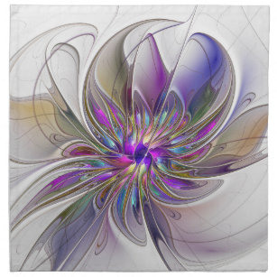 Energetic, Colourful Abstract Fractal Art Flower Napkin