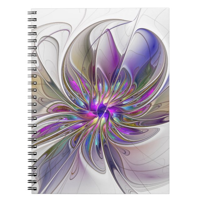 Energetic, Colourful Abstract Fractal Art Flower Notebook (Front)