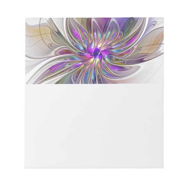 Energetic, Colourful Abstract Fractal Art Flower Notepad (Front)
