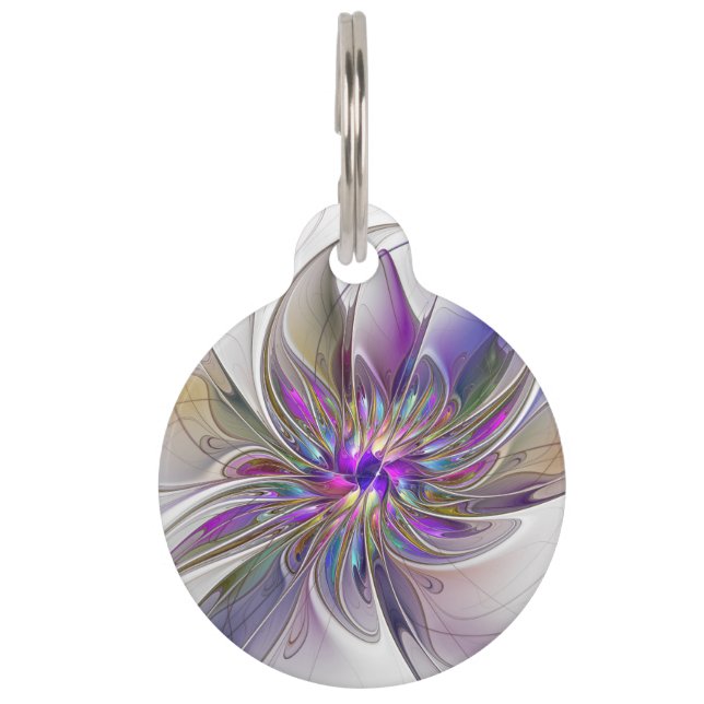 Energetic, Colourful Abstract Fractal Art Flower Pet Tag (Front)