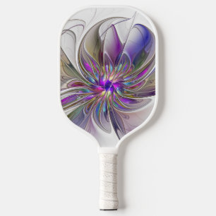 Energetic, Colourful Abstract Fractal Art Flower Pickleball Paddle