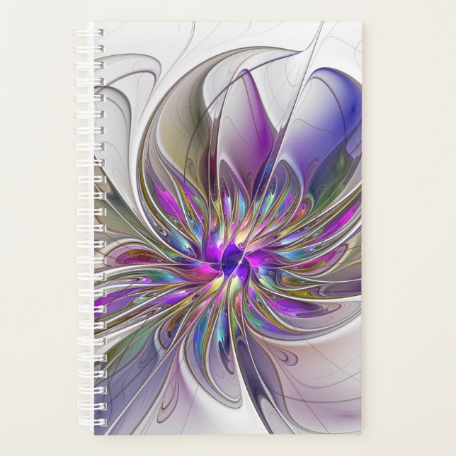 Energetic, Colourful Abstract Fractal Art Flower Planner (Front)