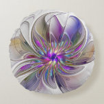 Energetic, Colourful Abstract Fractal Art Flower Round Cushion<br><div class="desc">A multicolored powerful fantasy flower, 
unique floral Fractal Art.
Design for your round pillow and more.</div>