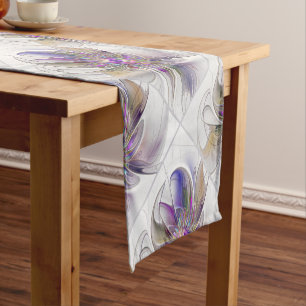 Energetic, Colourful Abstract Fractal Art Flower Short Table Runner